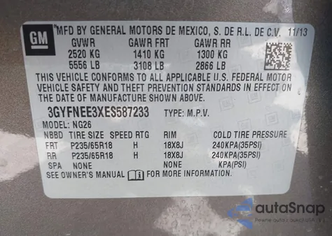 2014 Cadillac Srx Luxury Collection z USA, uszkodzony, nr VIN 3GYFNEE3XES587233